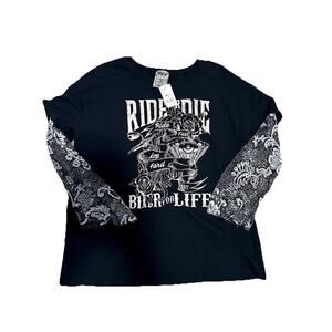 Rare Vocal New $45 Motorcycle theme t-shirt with lace sleeves S Y2K retro